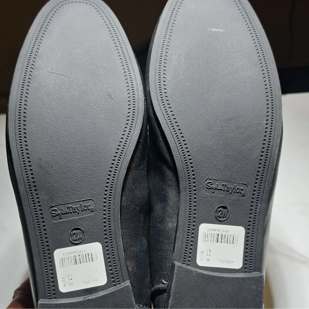 Sophia Taylor Women's Black Slip-On Loafer Flats Metal Bit Round Toe Size 12W